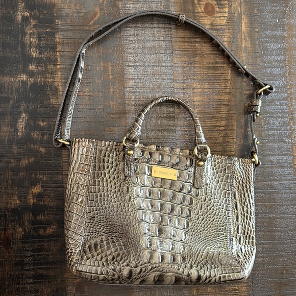 Brahmin Crossbody with Handles Crocodile Pattern Brown Green - Picture 8 of 11